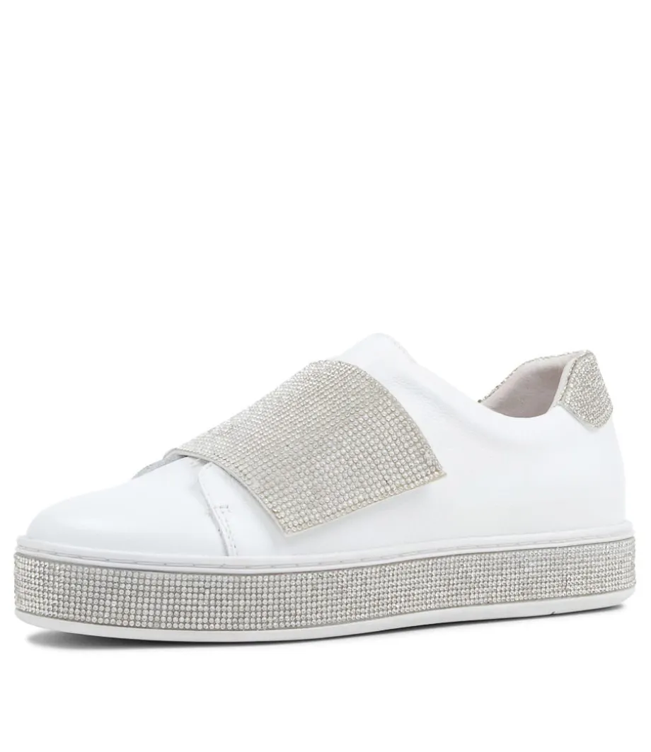 Patisse White Silver Leather Jewels Sneakers
