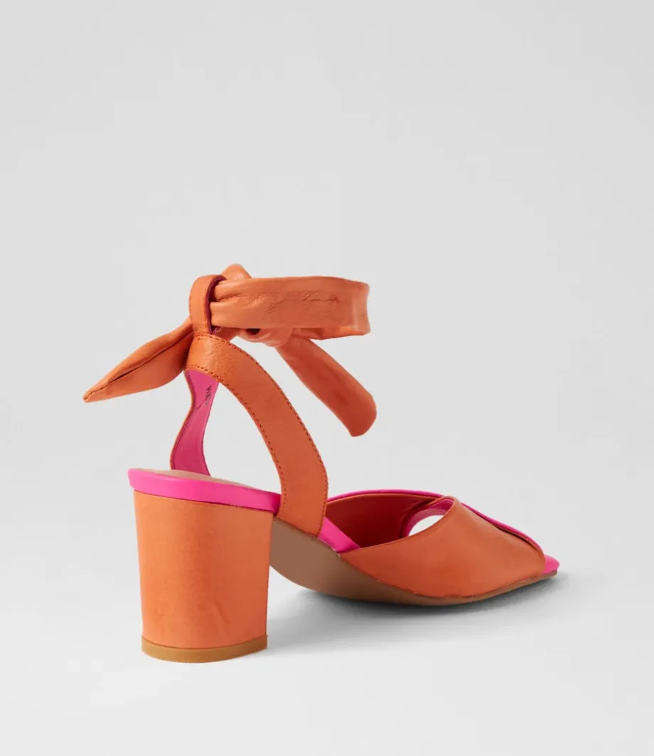 Pavoom Hot Pink Bright Orange Leather Sandals