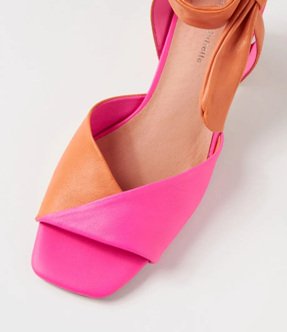 Pavoom Hot Pink Bright Orange Leather Sandals