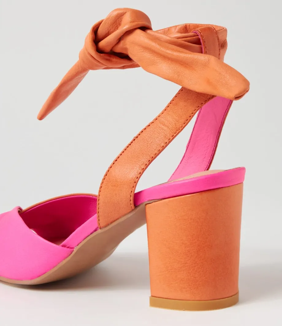 Pavoom Hot Pink Bright Orange Leather Sandals