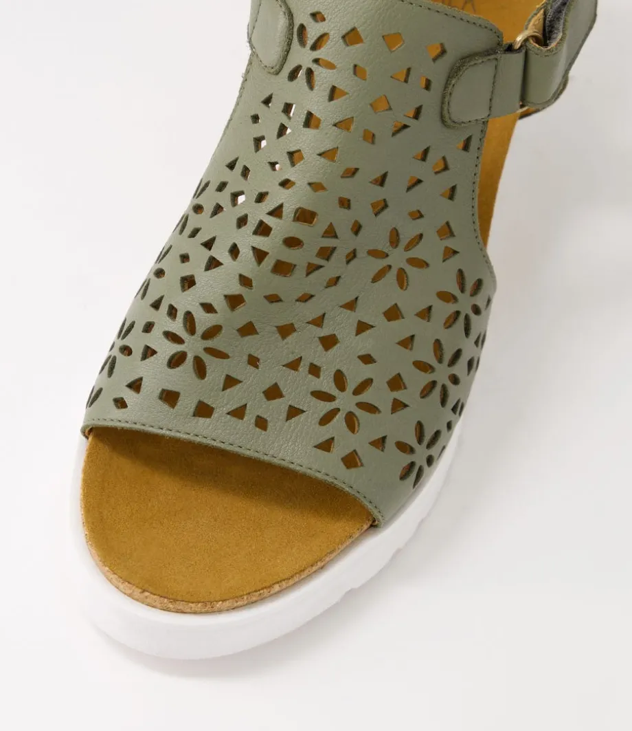 Perynn W Olive Leather Sandals