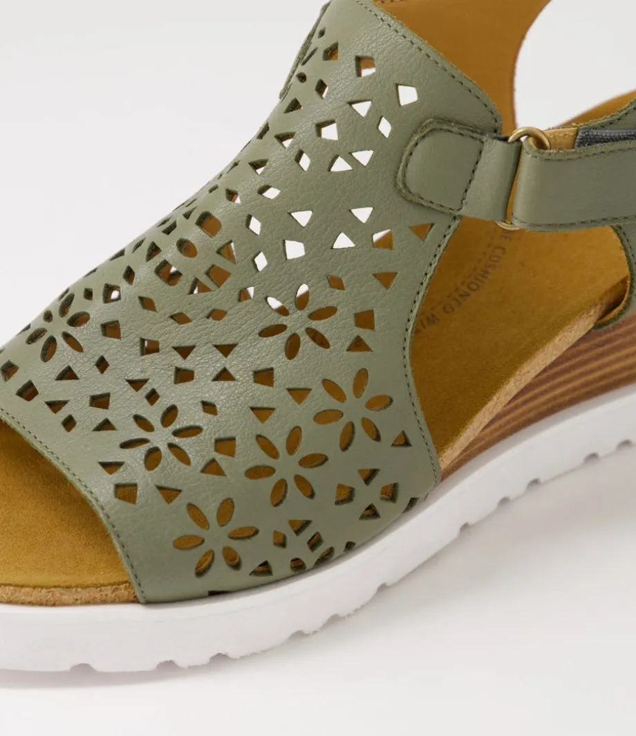 Perynn W Olive Leather Sandals