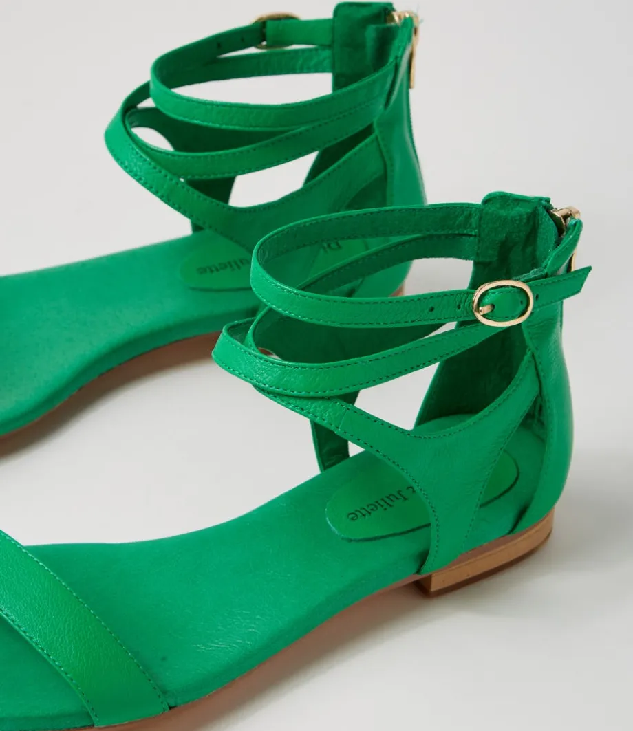 Please Bright Emerald Leather Sandals