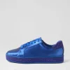 Pluma Cobalt Satin Leather Jewels Lace Up Flats