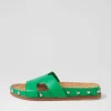 Quaden Bright Emerald Silver Leather Slides