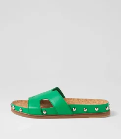 Quaden Bright Emerald Silver Leather Slides