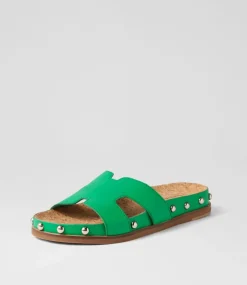 Quaden Bright Emerald Silver Leather Slides