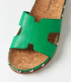 Quaden Bright Emerald Silver Leather Slides