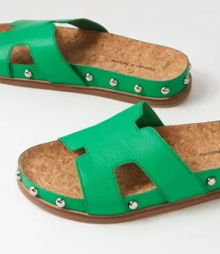 Quaden Bright Emerald Silver Leather Slides