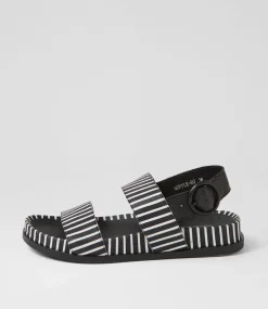 Quffle Black White Stripe Leather Sandals