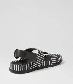 Quffle Black White Stripe Leather Sandals