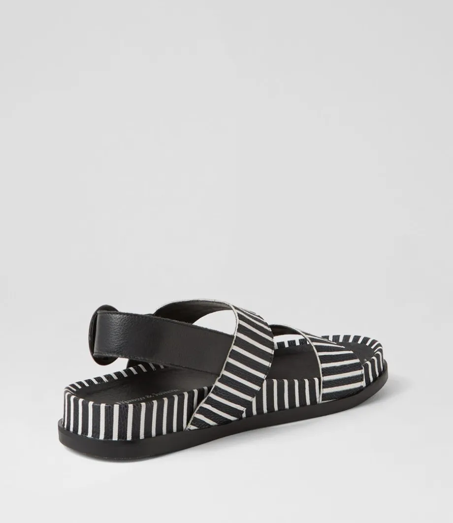Quffle Black White Stripe Leather Sandals