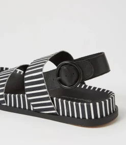 Quffle Black White Stripe Leather Sandals