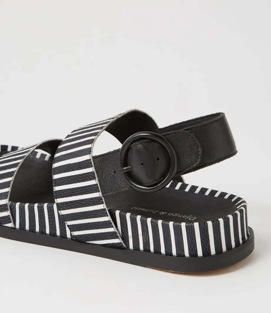 Quffle Black White Stripe Leather Sandals