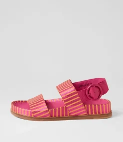 Quffle Fuchsia Orange Stripe Leather Sandals