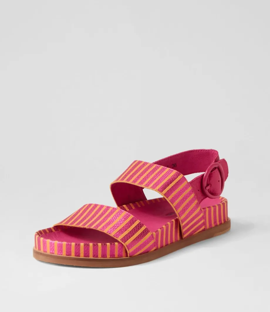 Quffle Fuchsia Orange Stripe Leather Sandals