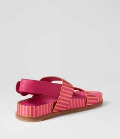 Quffle Fuchsia Orange Stripe Leather Sandals