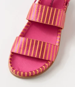 Quffle Fuchsia Orange Stripe Leather Sandals