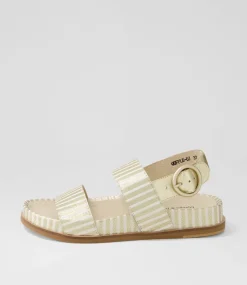 Quffle Milk Gold Stripe Leather Sandals