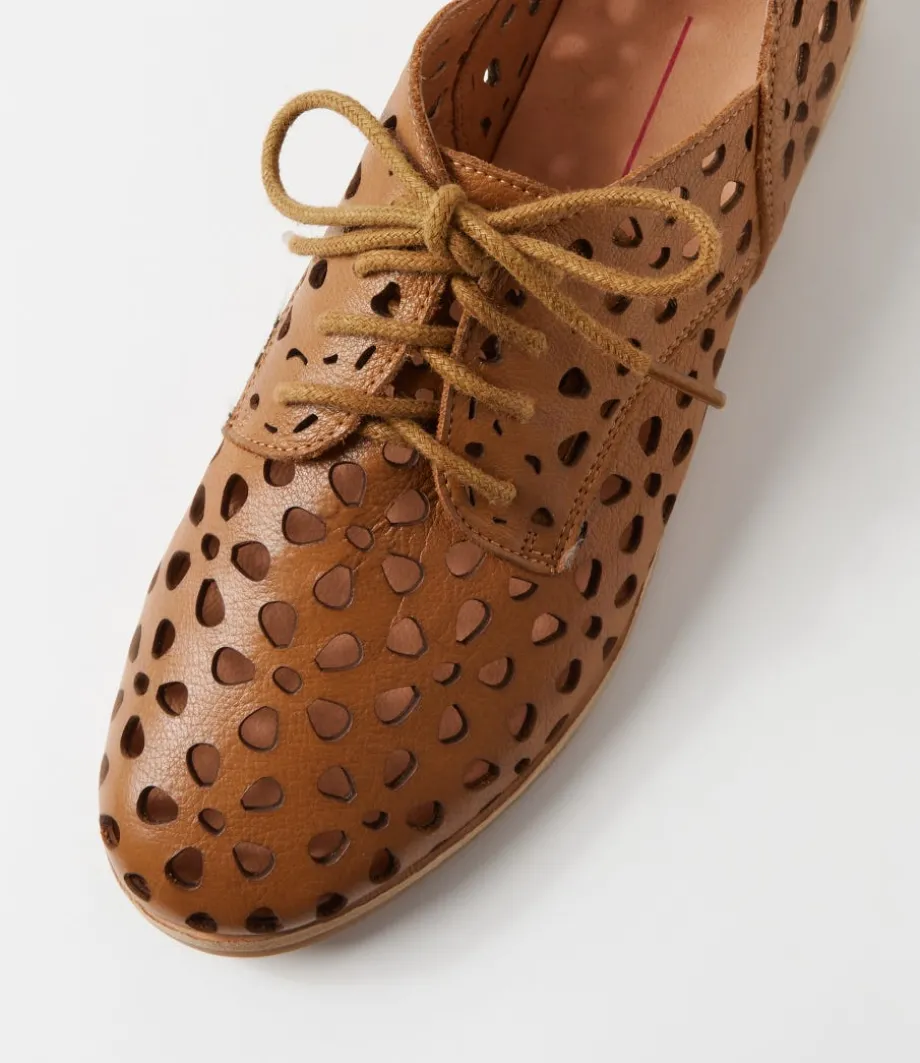 Quorgy Dark Tan Leather Lace Up Flats