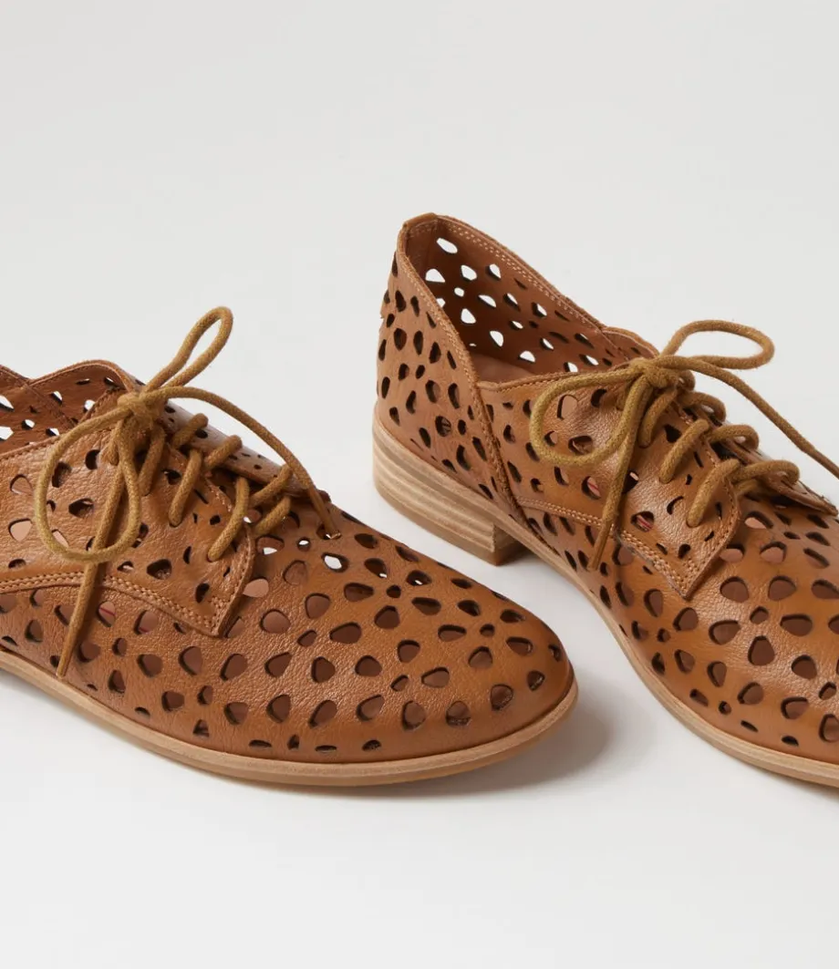 Quorgy Dark Tan Leather Lace Up Flats