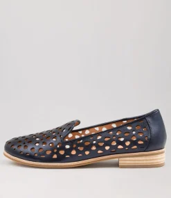 Quuets Navy Metallic Leather Loafers