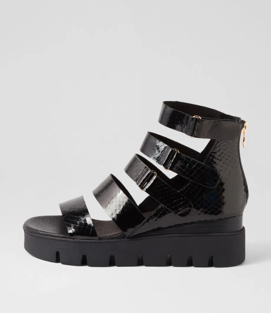 Raafe Black Mirror Leather Sandals