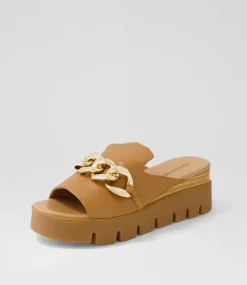 Rablise Dark Tan Light Tan Leather Slides