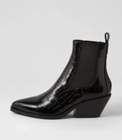 Rage Black Croc Patent Leather Chelsea Boots