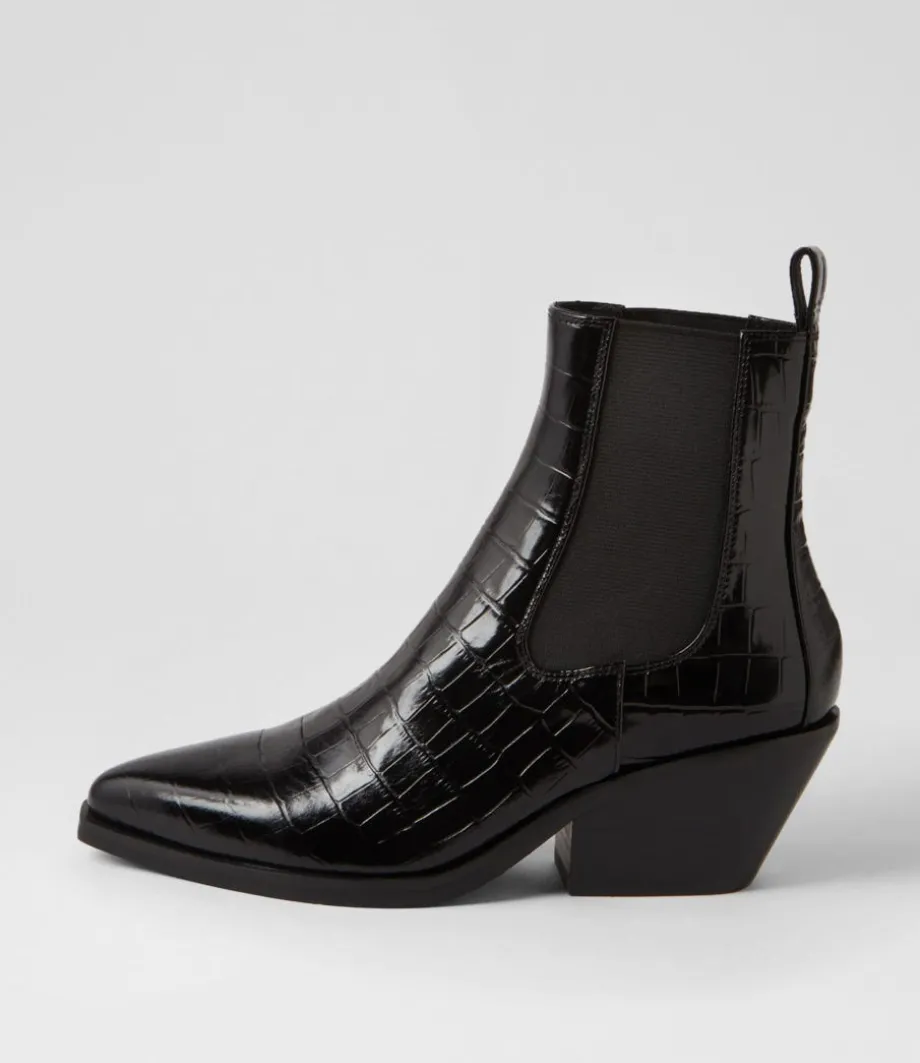Rage Black Croc Patent Leather Chelsea Boots