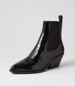 Rage Black Croc Patent Leather Chelsea Boots