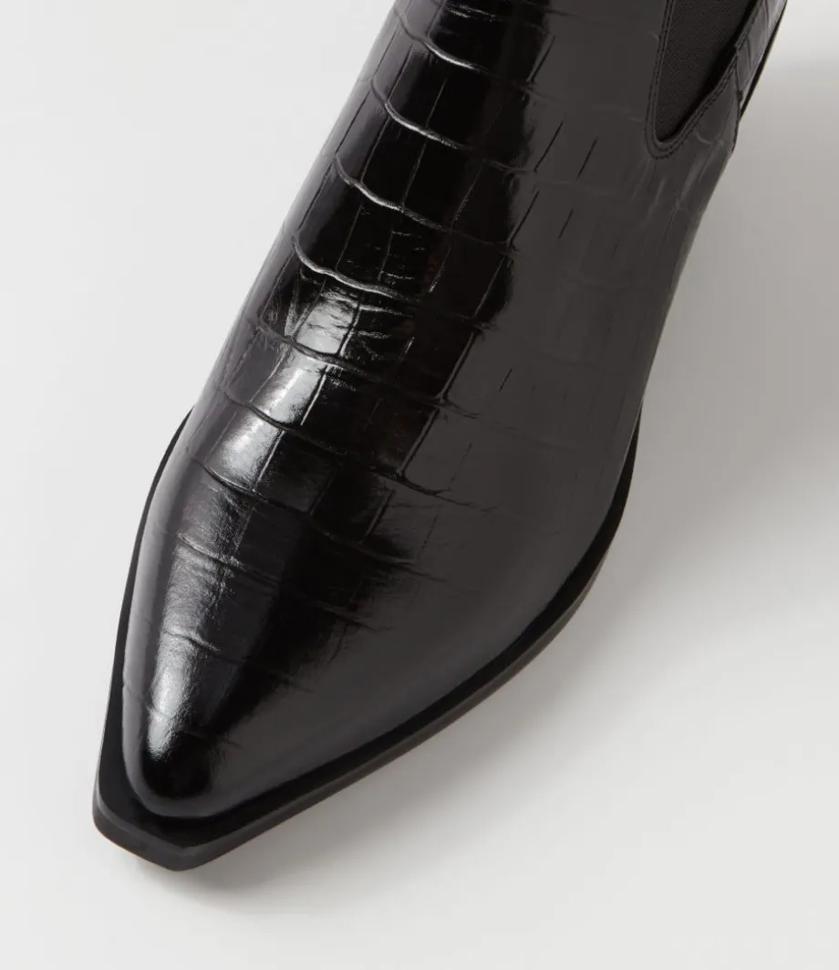 Rage Black Croc Patent Leather Chelsea Boots