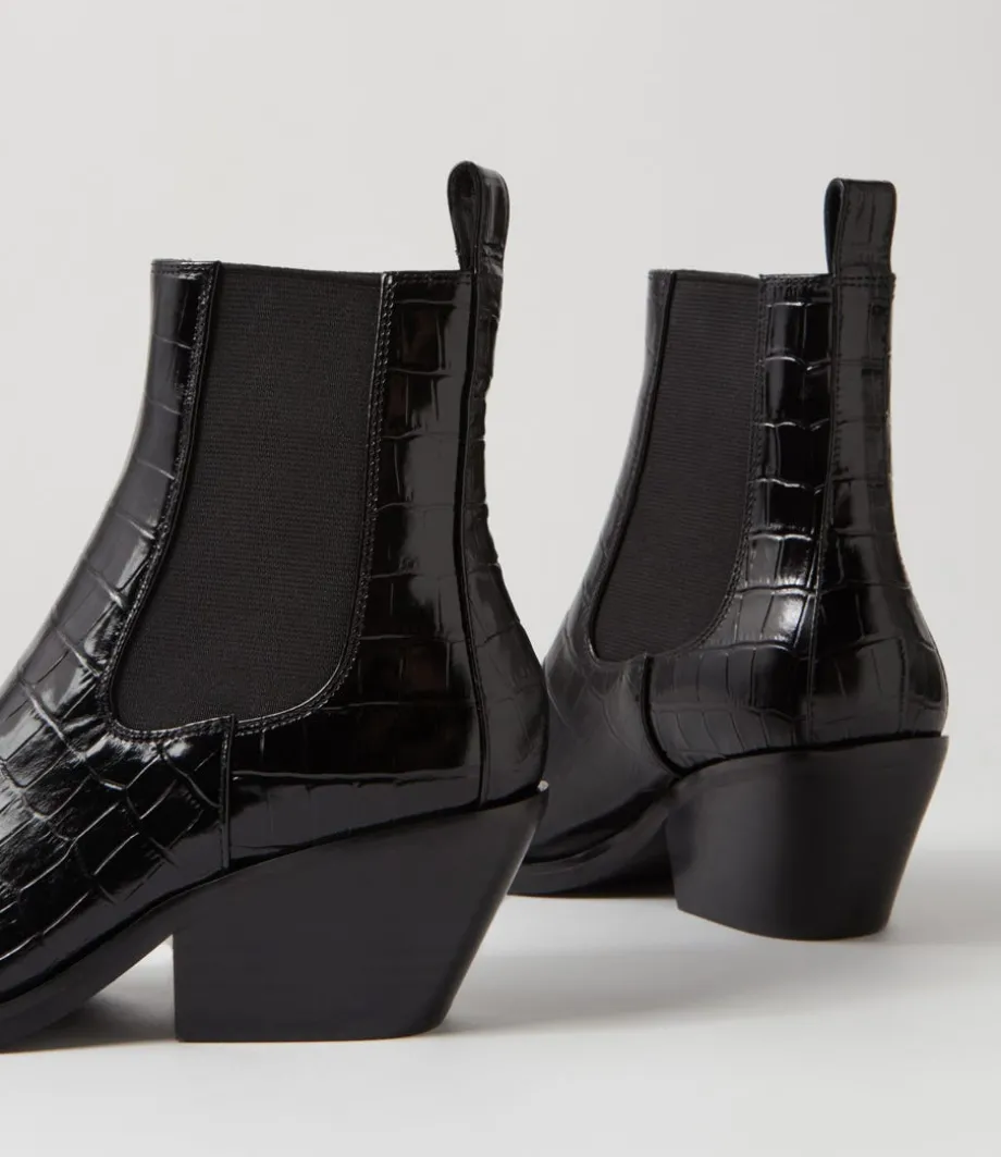 Rage Black Croc Patent Leather Chelsea Boots