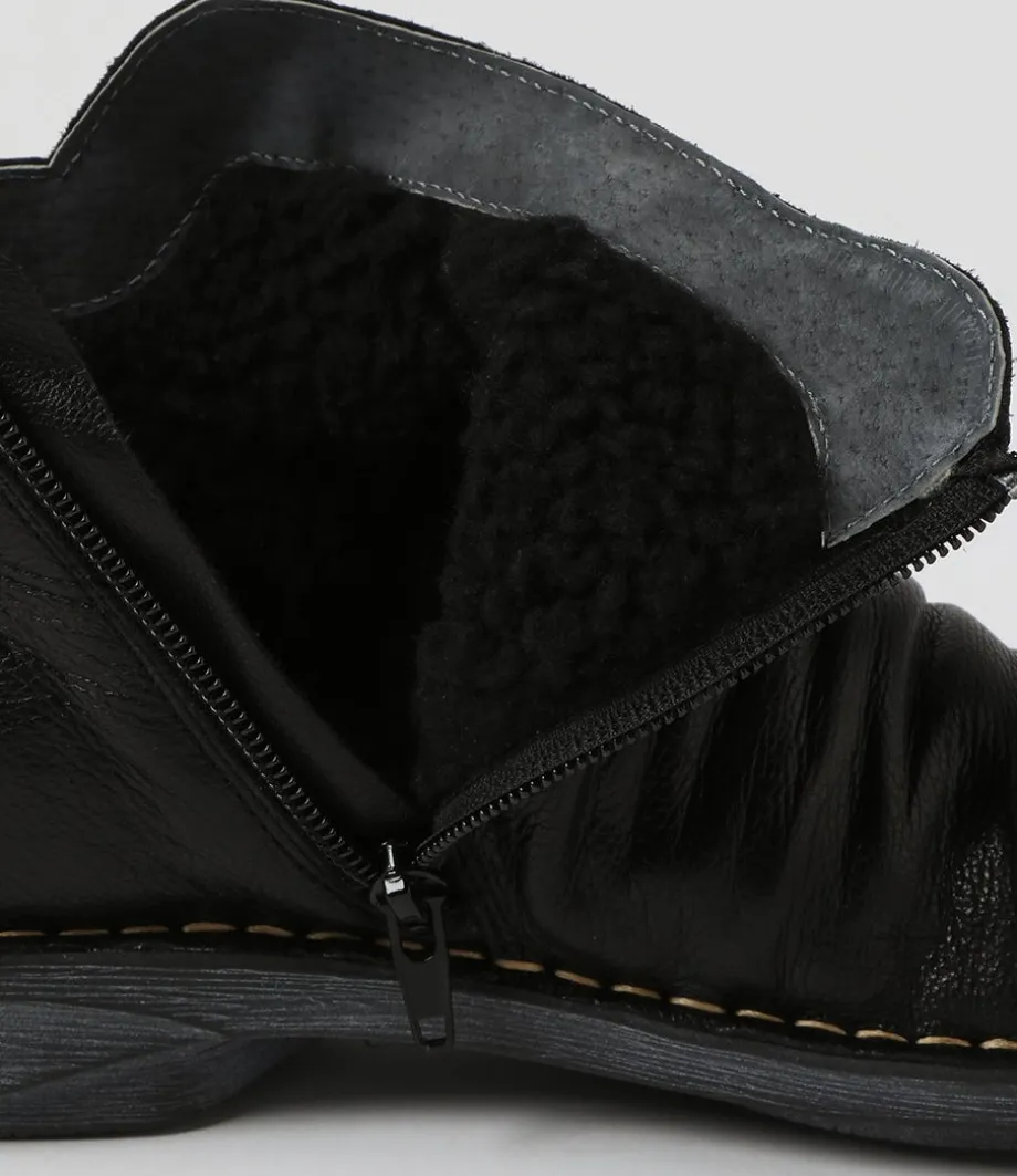 Rarar Black Leather Ankle Boots