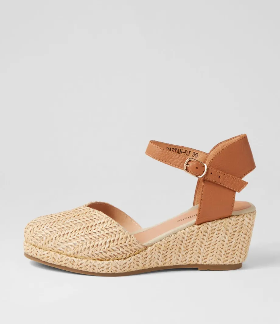 Rastan Natural Dark Tan Synthetic Raffia Leather Wedges