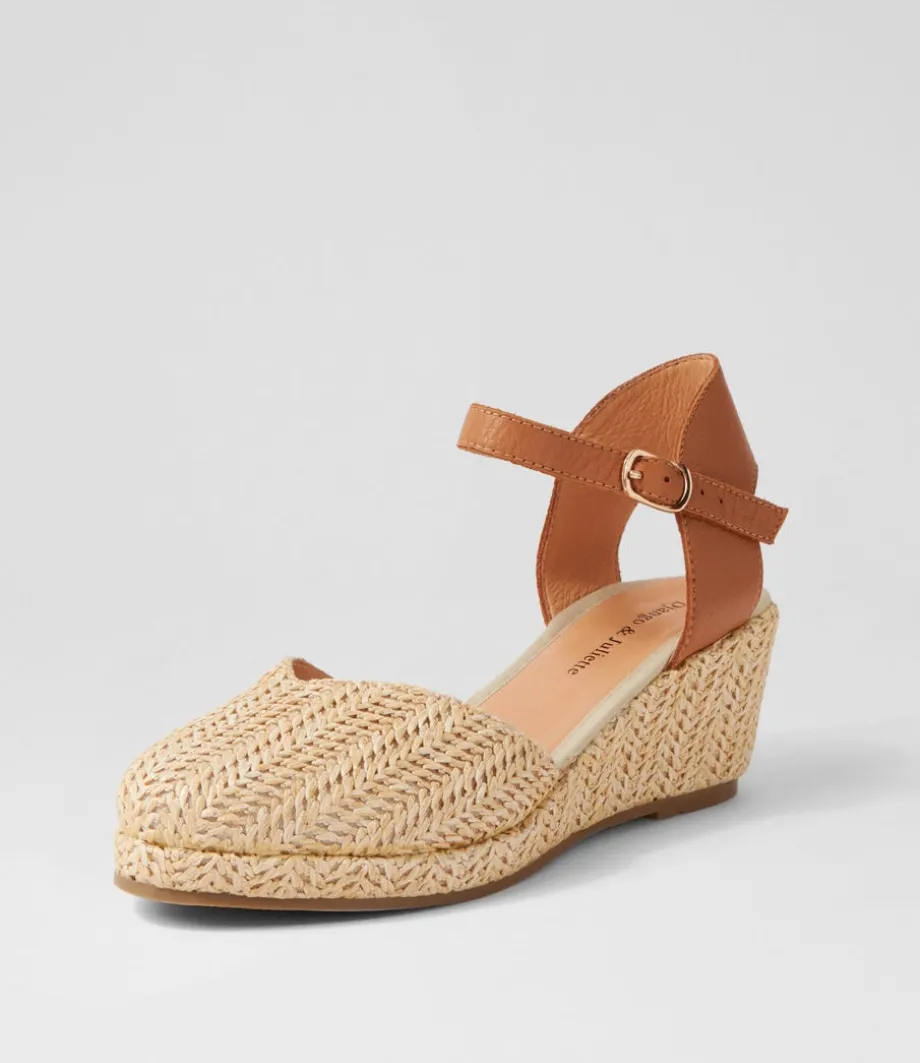 Rastan Natural Dark Tan Synthetic Raffia Leather Wedges