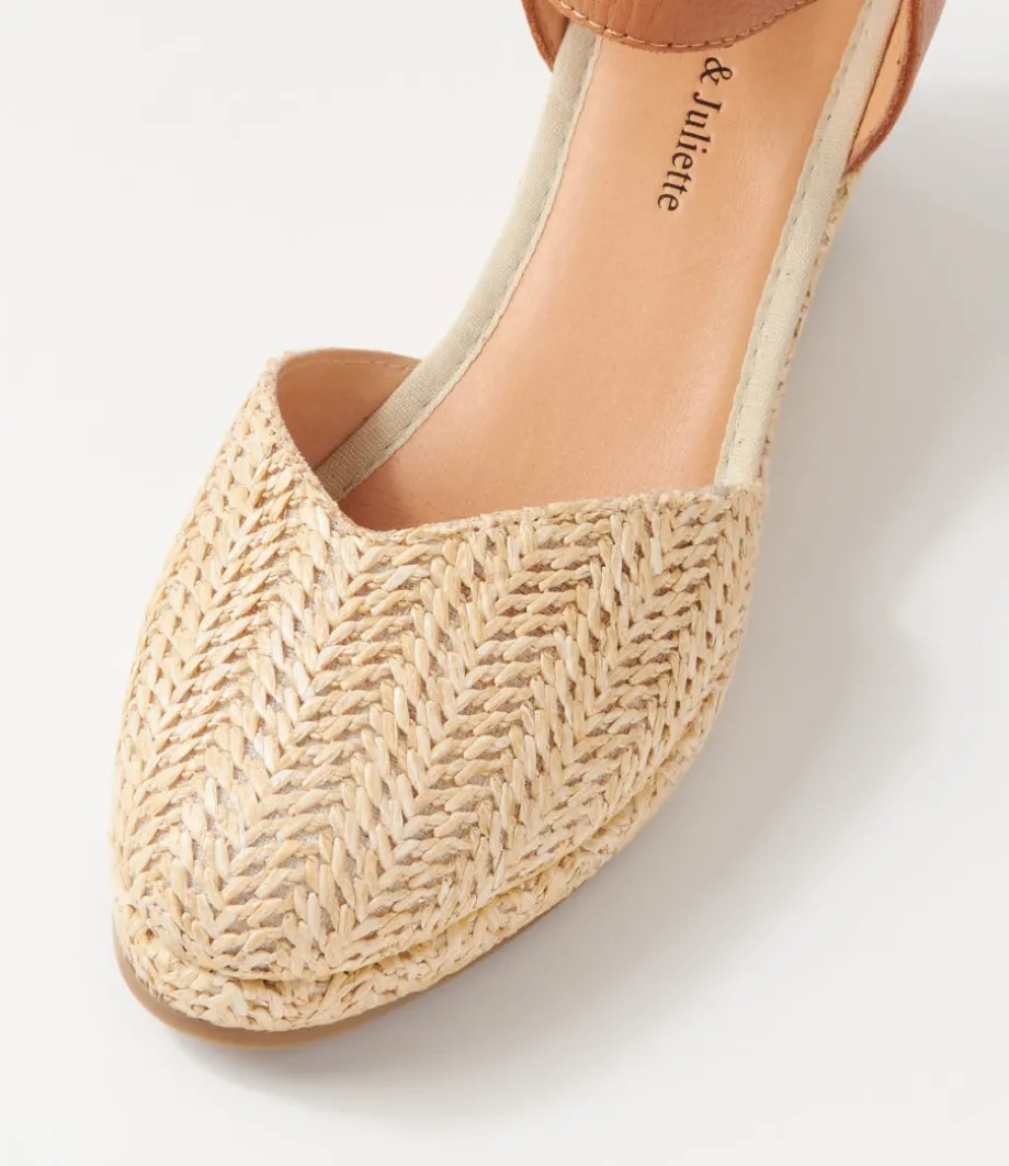 Rastan Natural Dark Tan Synthetic Raffia Leather Wedges