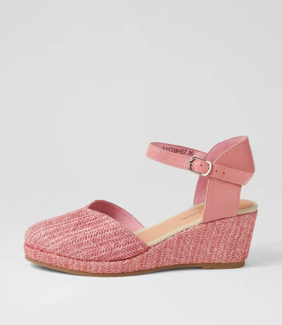 Rastan Pink Synthetic Raffia Leather Wedges
