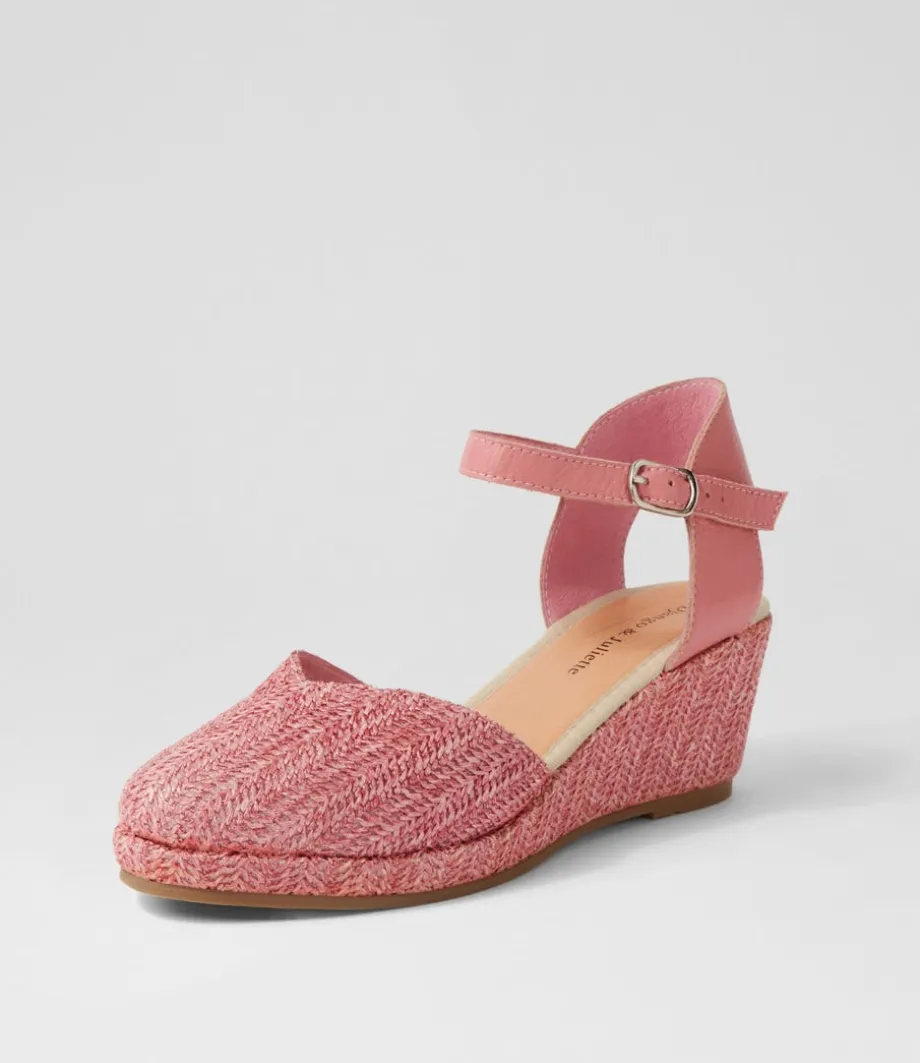 Rastan Pink Synthetic Raffia Leather Wedges