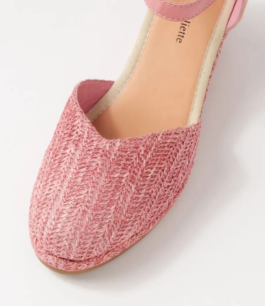 Rastan Pink Synthetic Raffia Leather Wedges