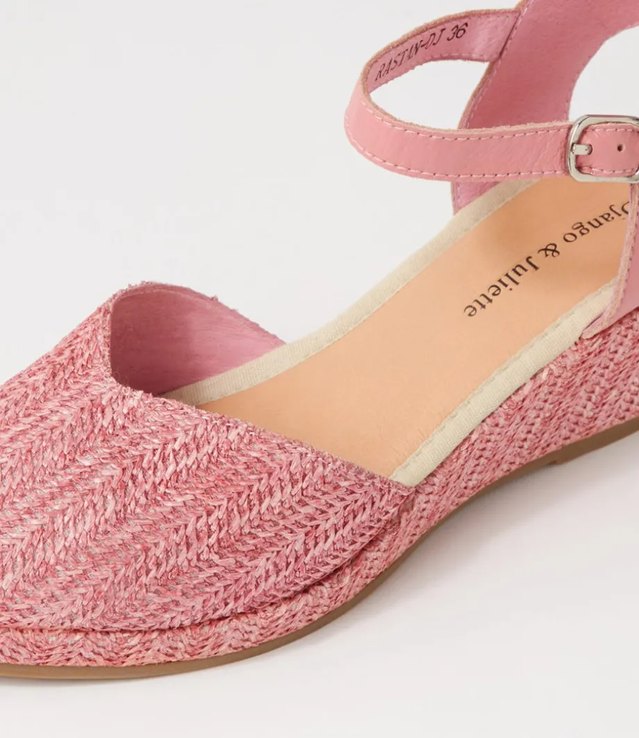 Rastan Pink Synthetic Raffia Leather Wedges