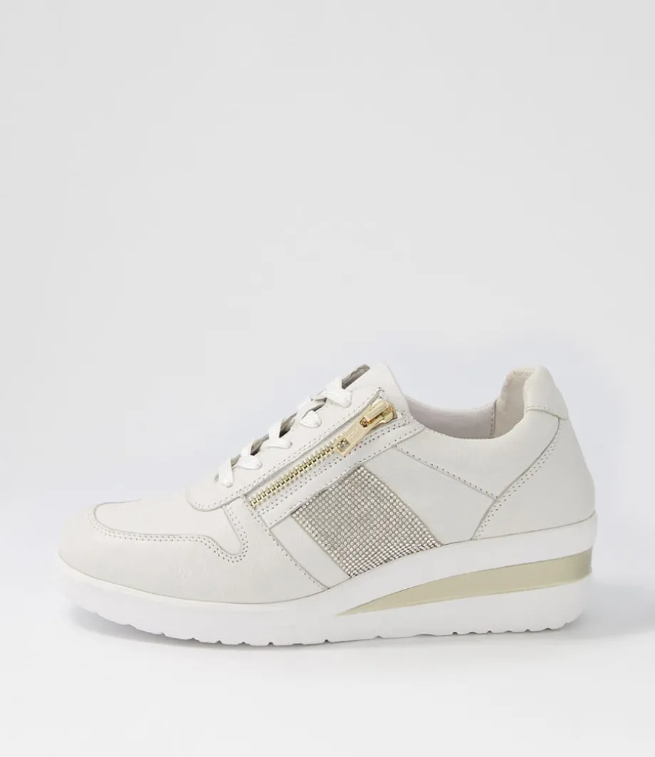 Reehale White Silver Leather Jewels Sneakers