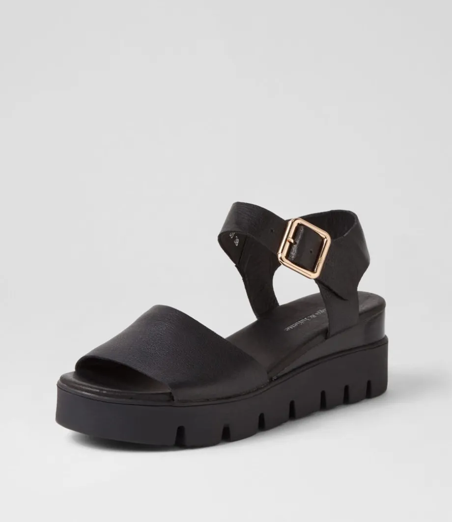 Reesen Black Leather Sandals