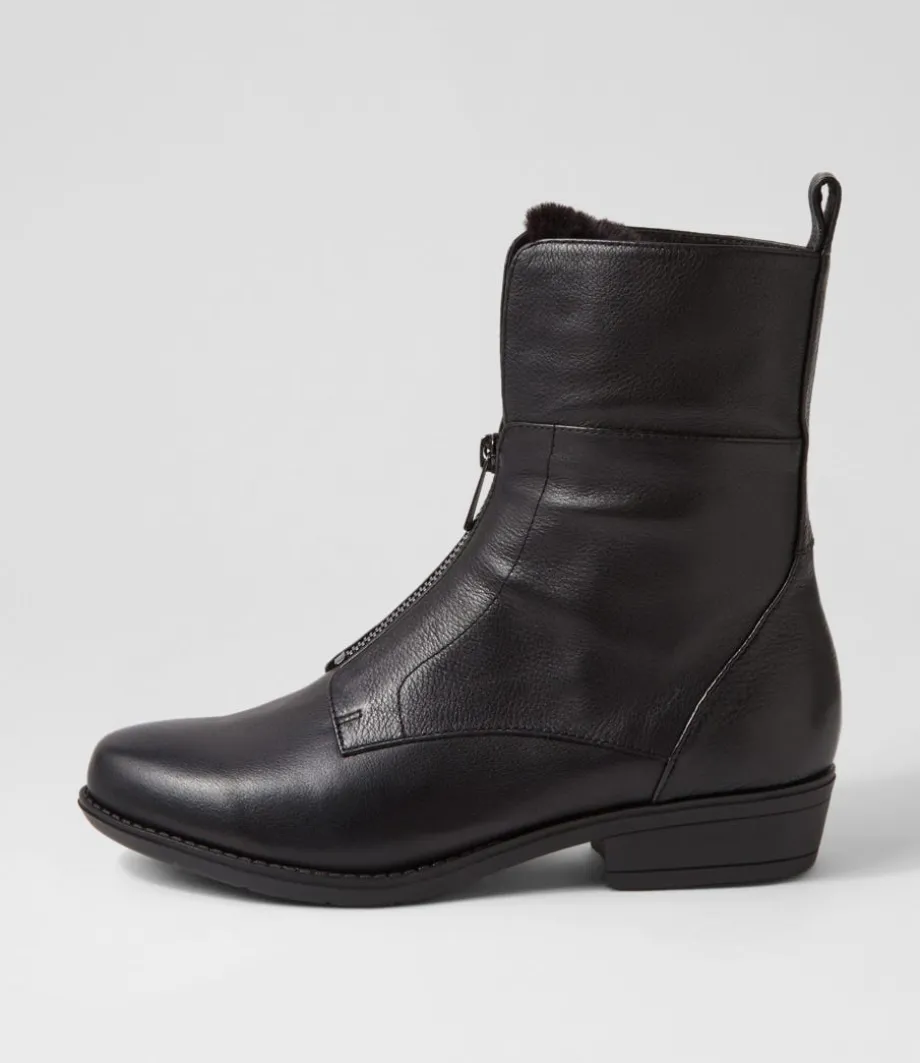 Regas Black Leather Fur Ankle Boots