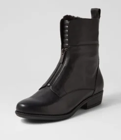 Regas Black Leather Fur Ankle Boots
