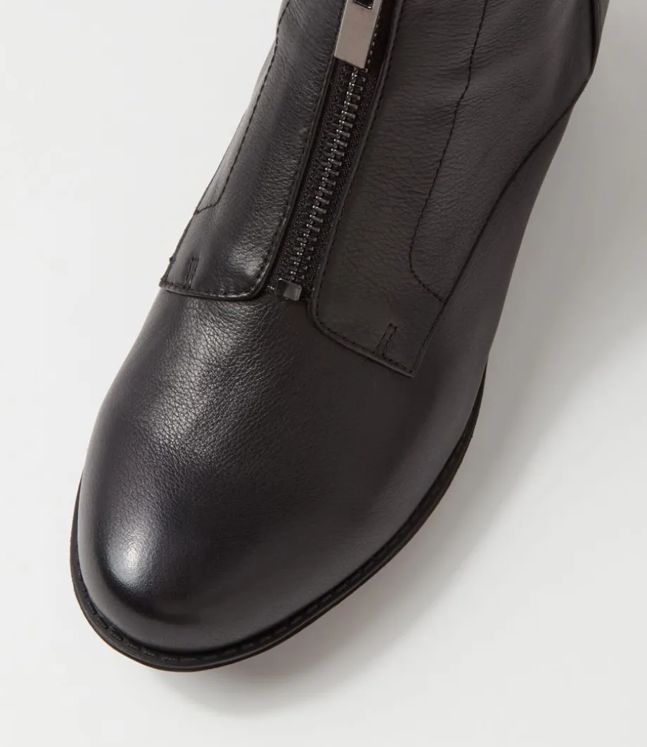 Regas Black Leather Fur Ankle Boots