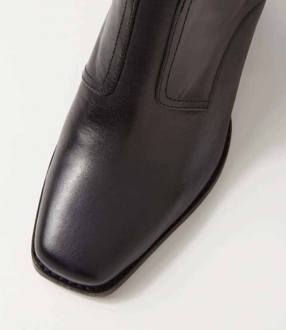 Relsea Black Leather Elastic Chelsea Boots