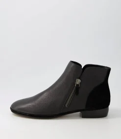 Ronele Black Leather Suede Ankle Boots