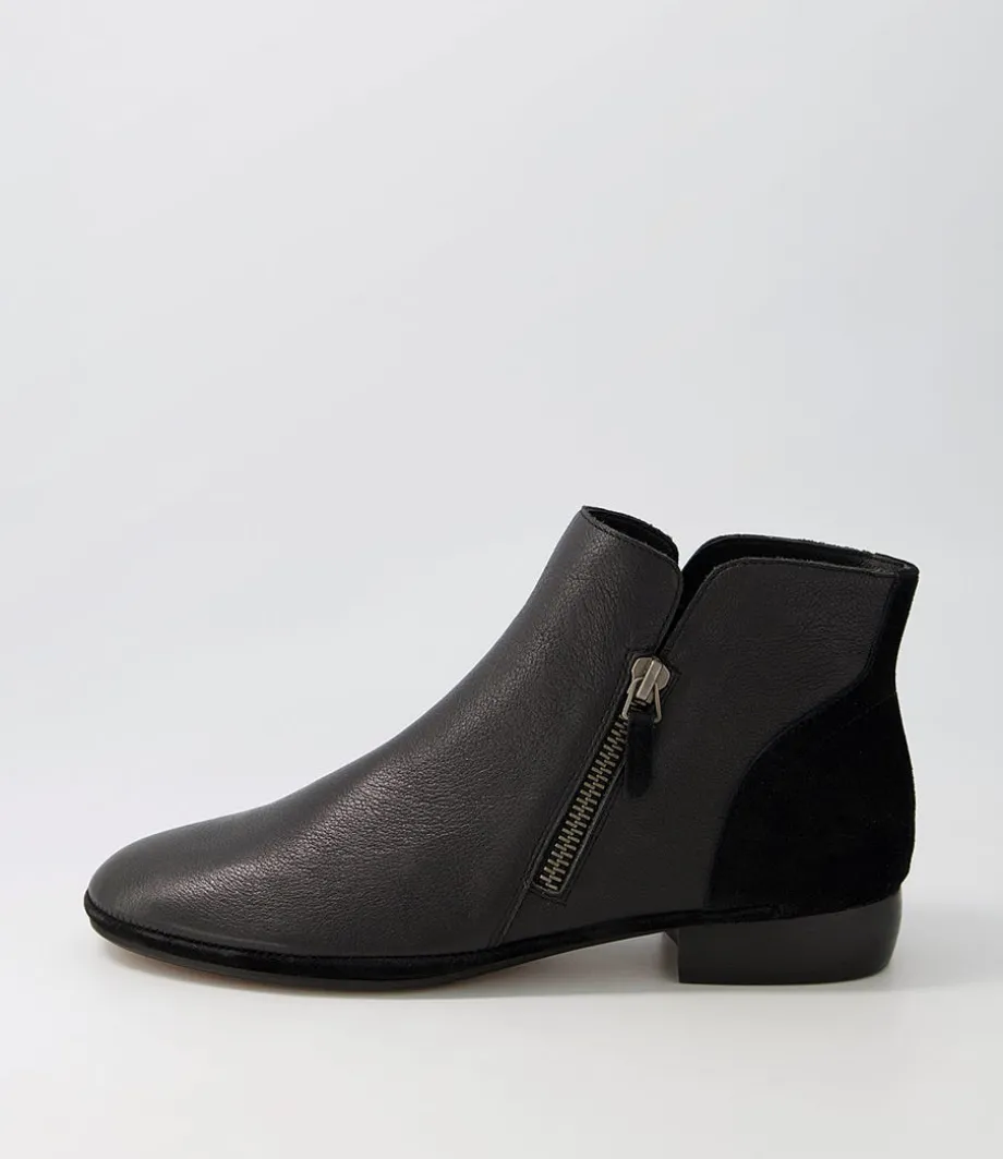 Ronele Black Leather Suede Ankle Boots