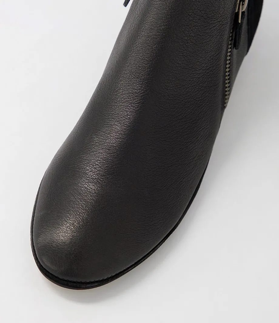 Ronele Black Leather Suede Ankle Boots